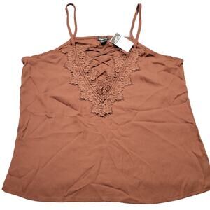 rue21 Brown Russet Tank Top NEW Lace V-Neck Spaghetti Straps Light Womens Size S